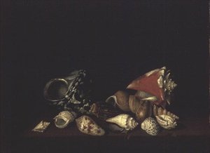 棚上のシェルの静物 作： Louis Hubner